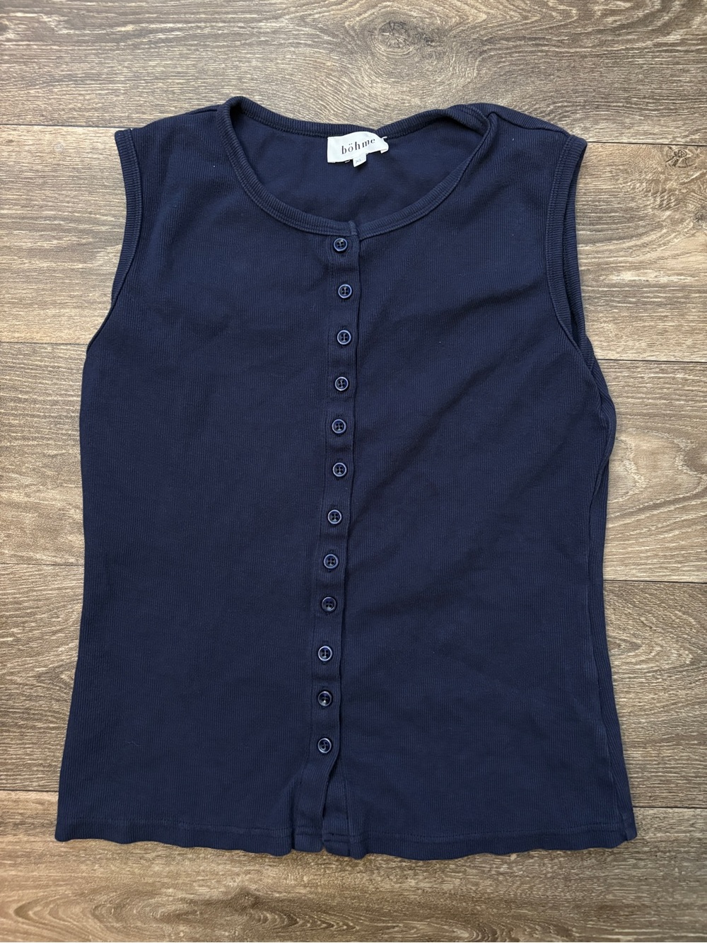 Böhme Navy Ribbed Button Front Sleeveless Tank Top XL
